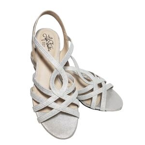 Life Stride Yaya Silver Strappy Slingback Wedge Sandal Sz 7W